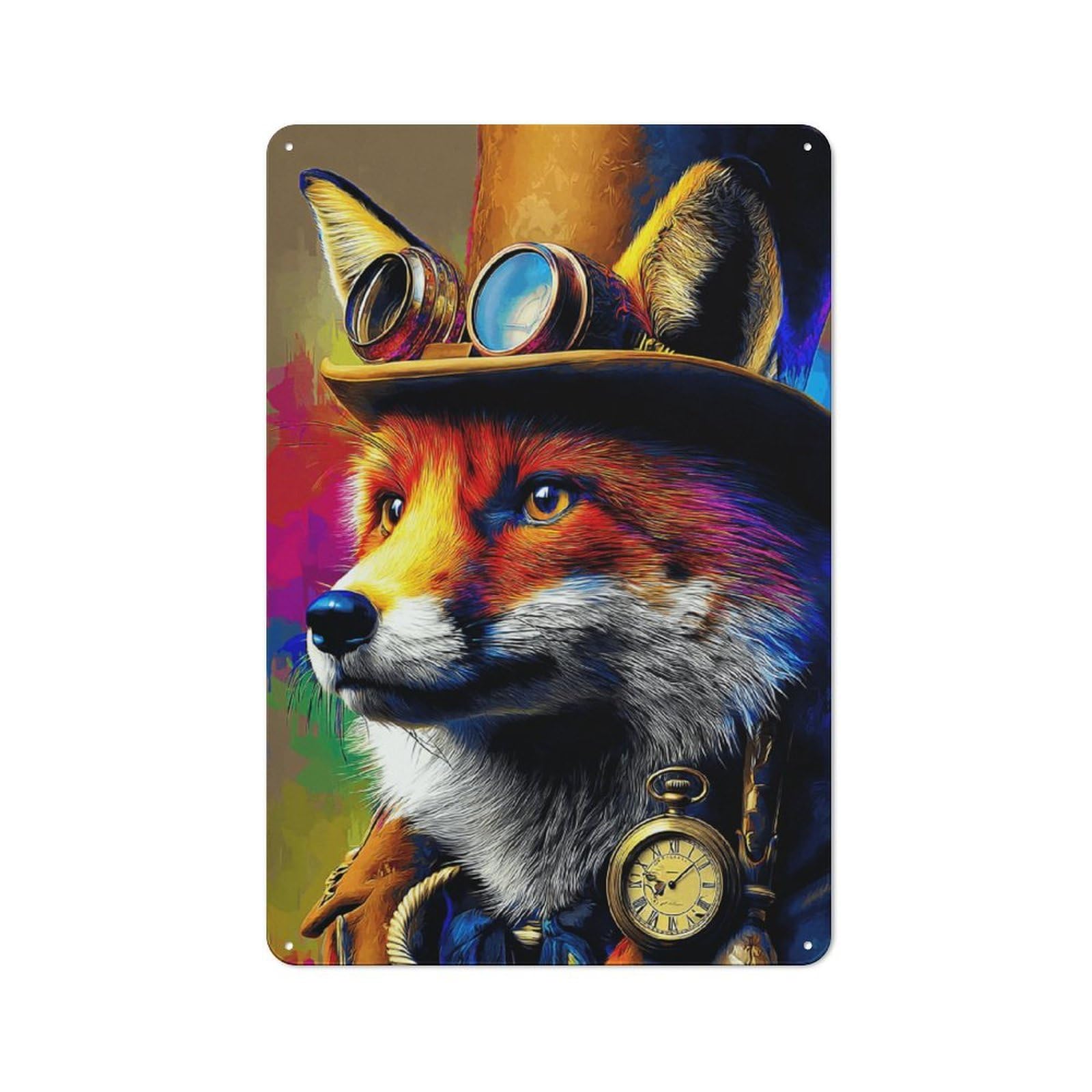 Steampunk Fox Portrait Farmhouse Metal Sign 30x20cm, Barn Style Rustic Kitchen Decor for Cottage, Kitchen, Hallway Or Breakfast Nook