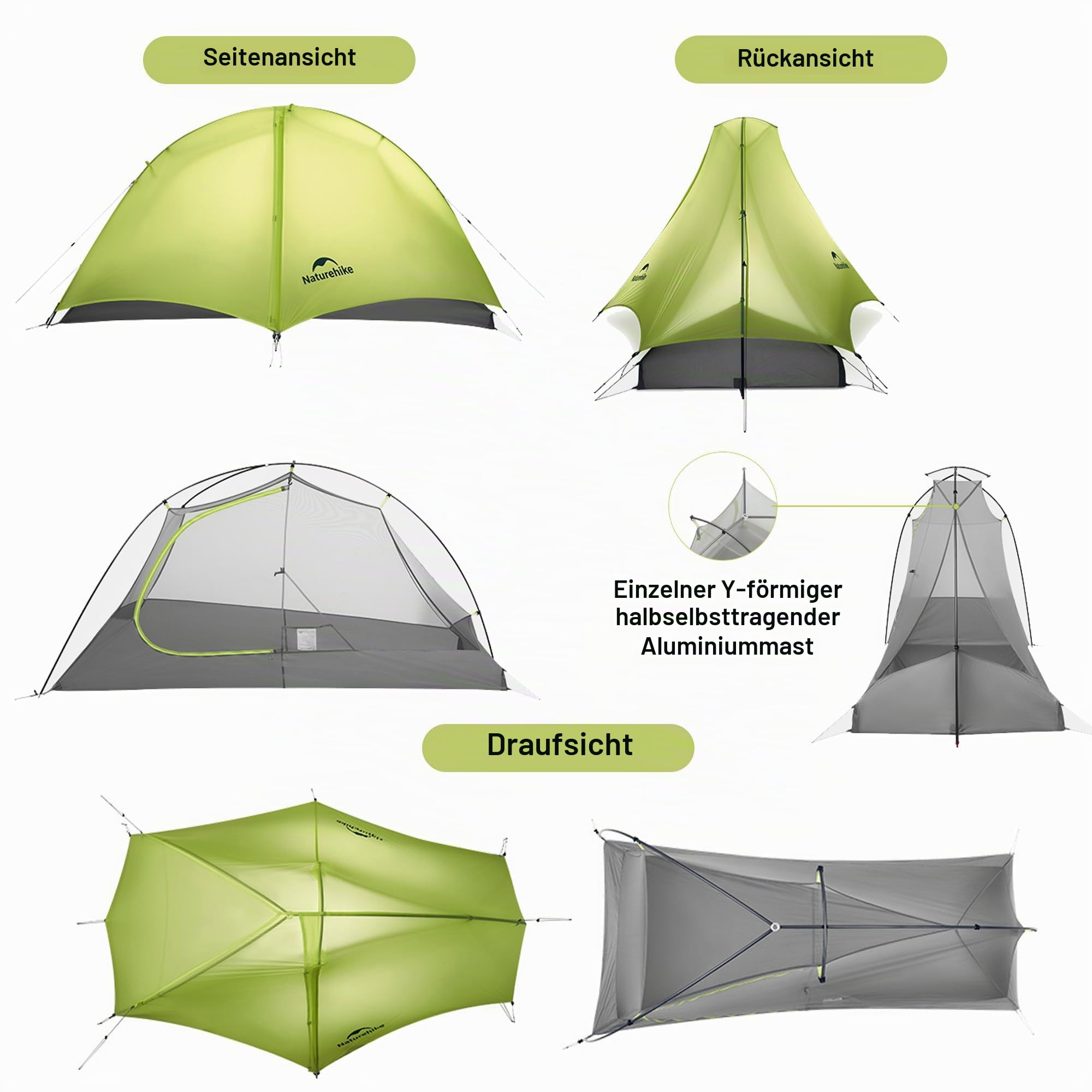 Naturehike Ultraleichte Zelt 780/960g, Wasserdicht Camping Zelt PU1500+ | 3-Saisons Wanderzelt 1/2 Person,für Schnelle Wanderungen, Radtouren und Motorradtouren