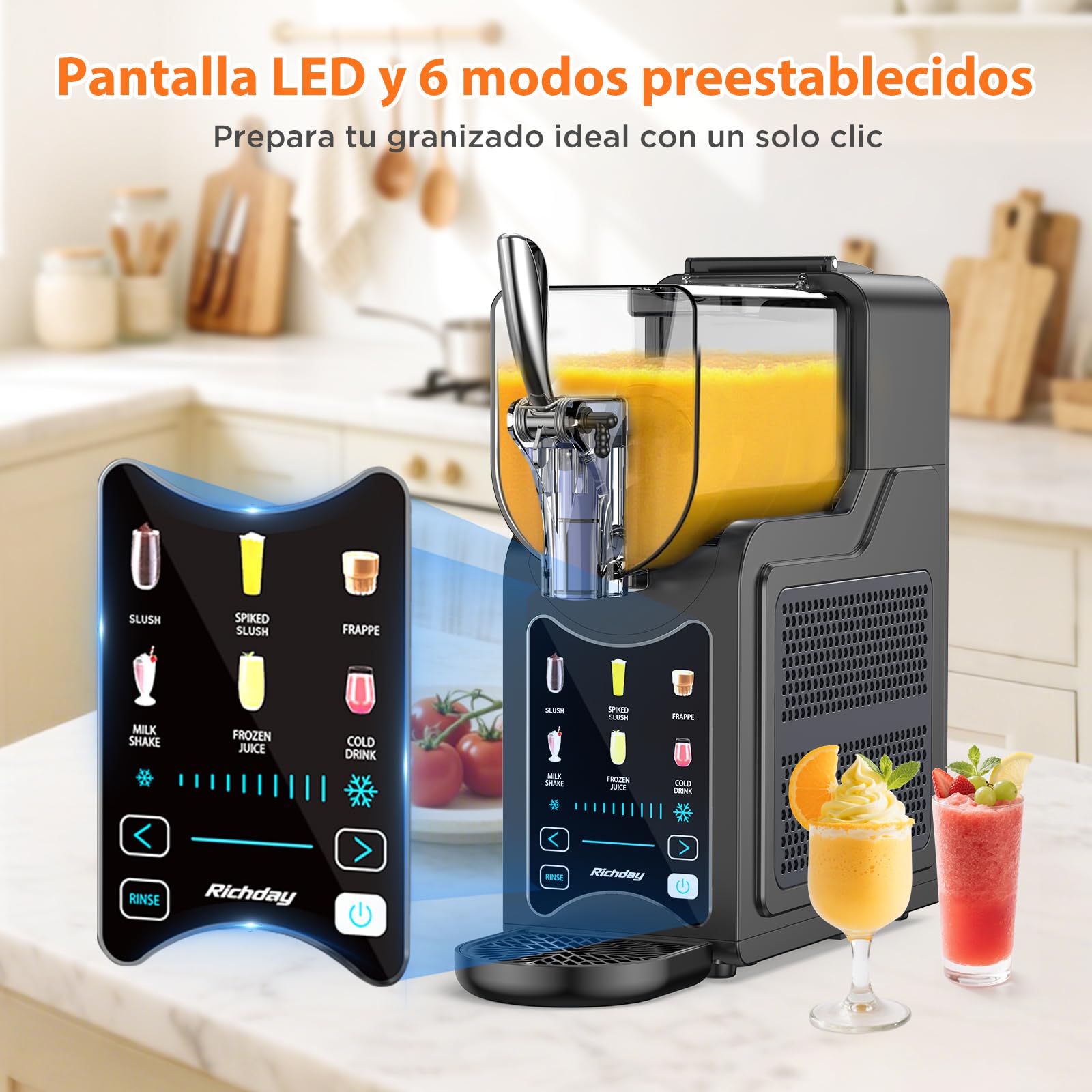 Richday Máquina de granizado, liofilizadora de 6 programas, capacidad de 1,9 l, autolimpieza, para sllushies, batidos, frappés, margaritas y bebidas frías