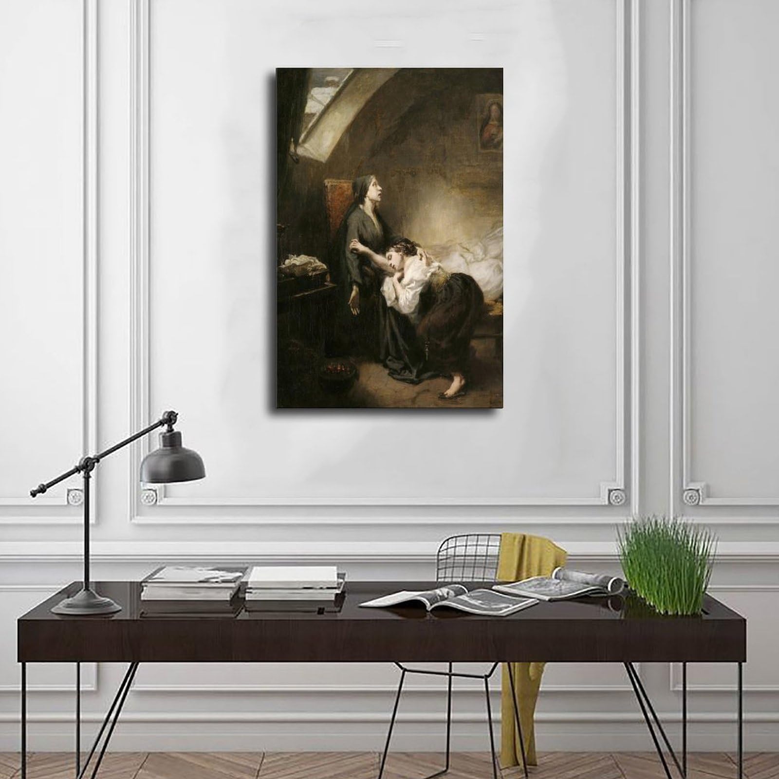 ANFOTCM Octave Tassaert, niefortunna rodzina lub samobójstwo, płótno druk artystyczny plakat do domu, szkoły, biura, dekoracja 24 x 36 cali (60 x 90 cm)