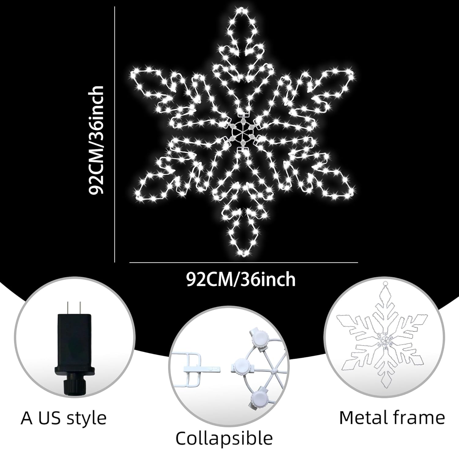 Led Snowflake Lights Outdoor, 36" 219 LED Smart Blue White Snowflake Christmas Lights with APP Remote Control Timer Music Sync, Metal Frame & Removable for Christmas Window Decorations
