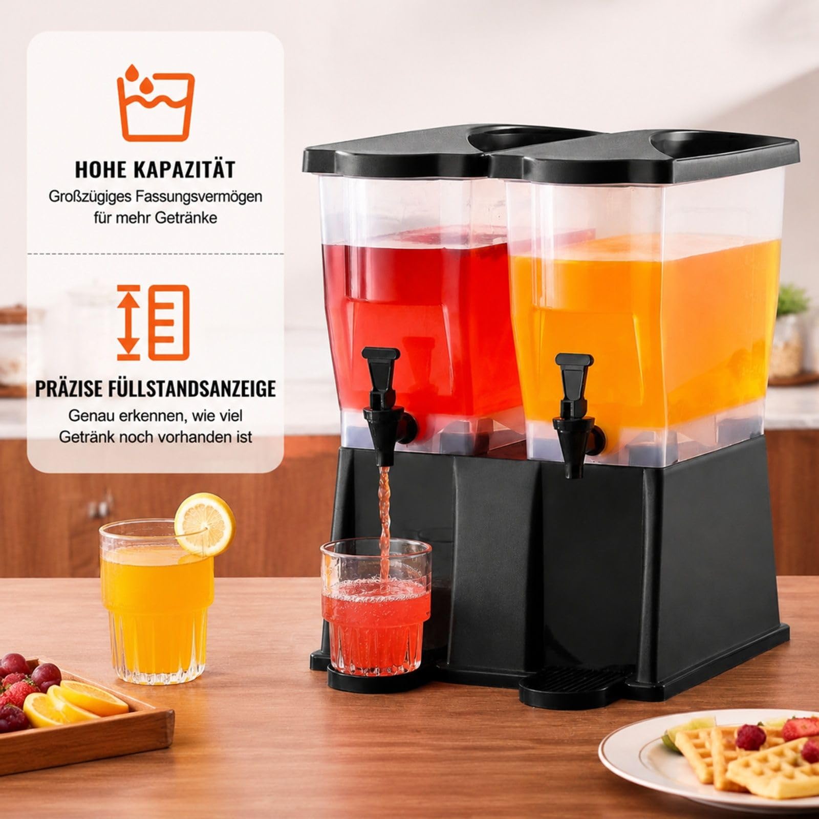 2er Set Getränkespender aus Kunststoff mit Ständer Zapfhahn und Deckel für Partys Restaurants Hotels Saft Eistee Limonade und Wasser