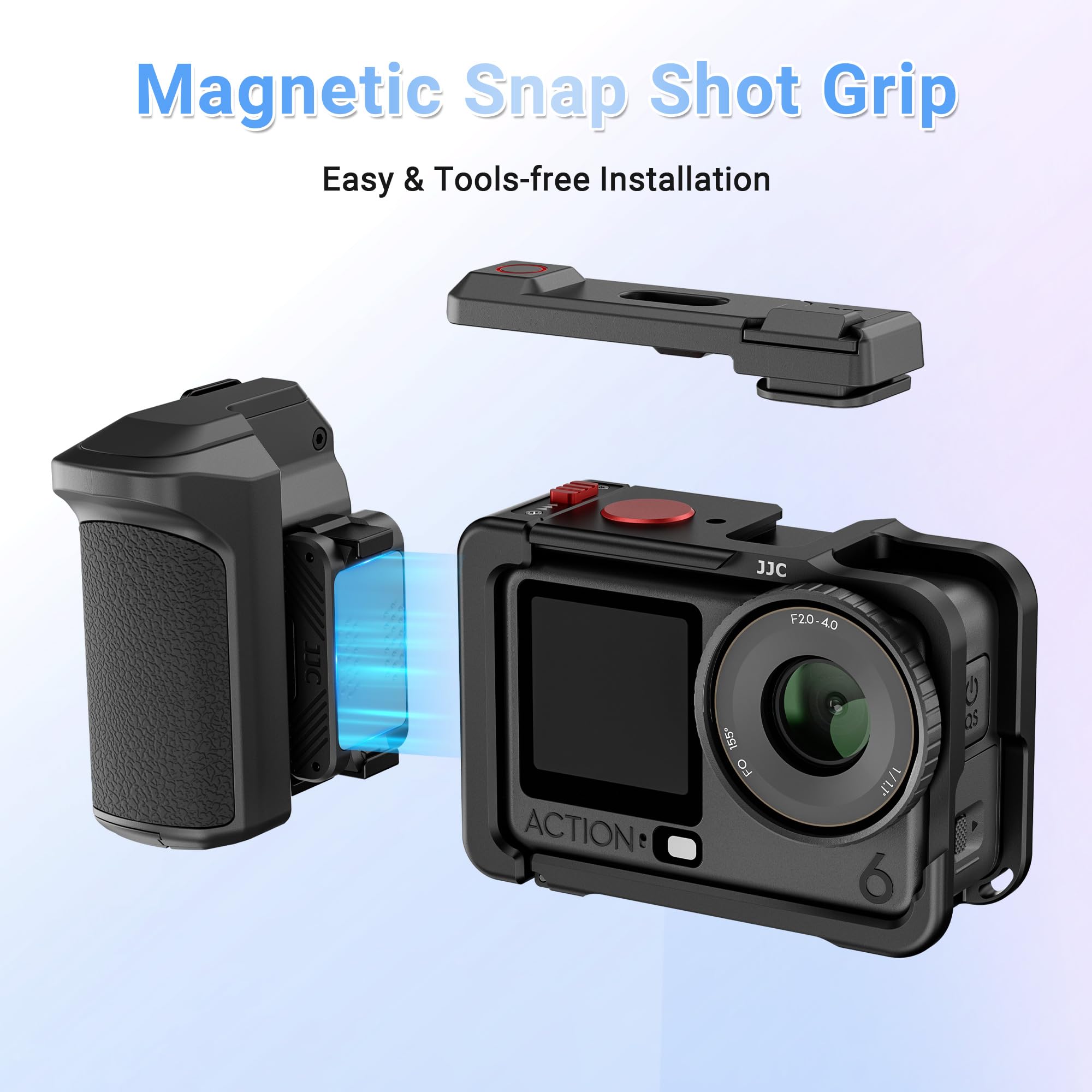 JJC Kit de agarre de calle Osmo Action 6 Cage de aluminio, marco de metal para DJI Osmo Action 6, cubierta protectora con tapa de lente y correa de muñeca, juego de accesorios para cámara de acción