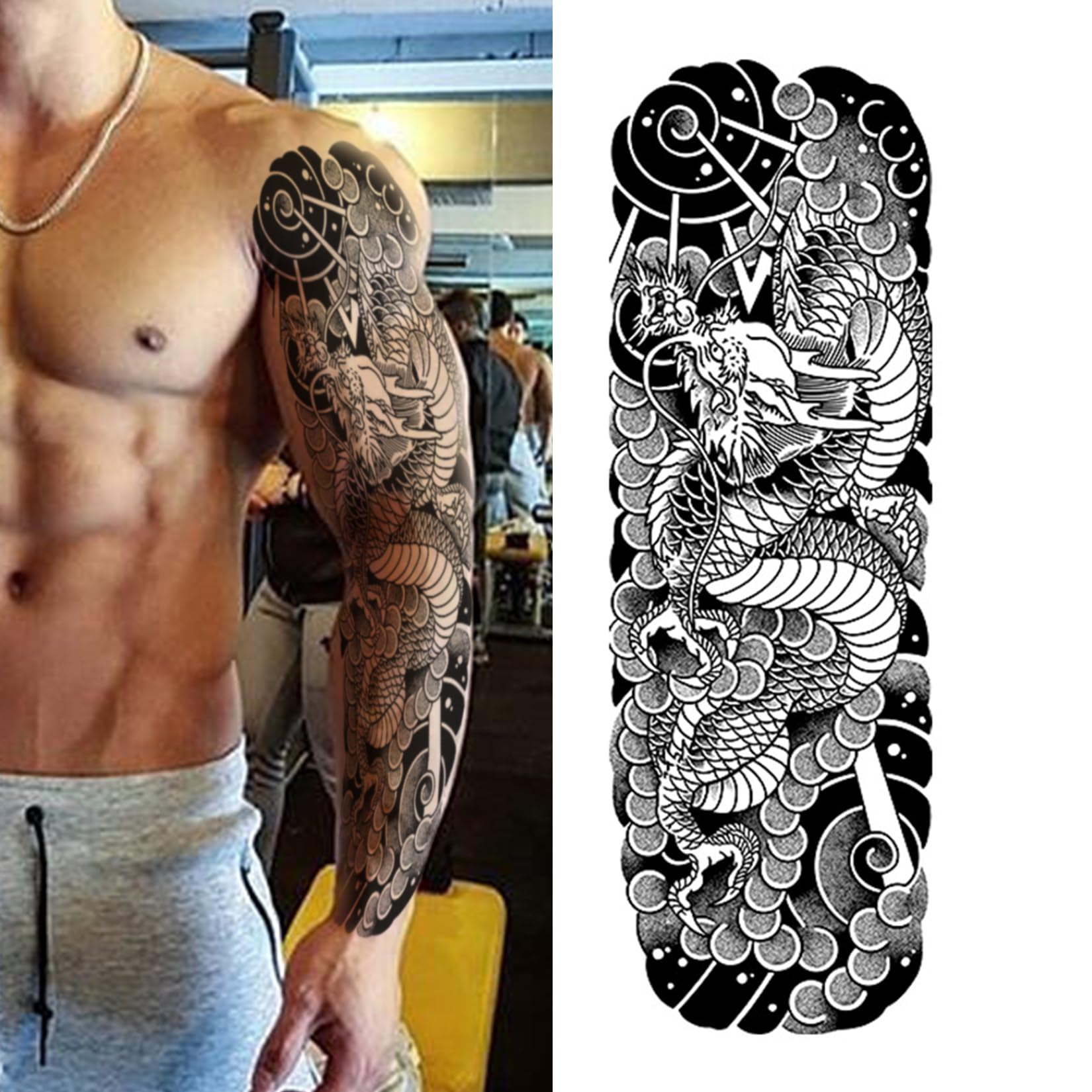 Amazon.co.jp: CARGEN 龍神 タトゥーシール 大判 ドラゴン 龍
