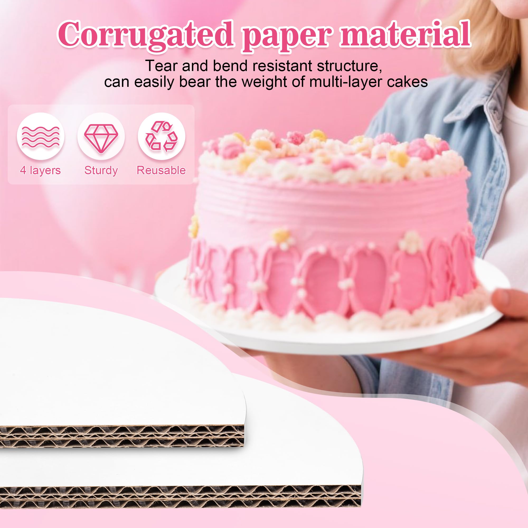 Zocipro 5 Pezzi Cake Drum, Sottotorta Tondo 30 cm, Vassoio Torta Rotondo 30 cm x 12 mm, Piatto Torta Rotondo Riutilizzabile in Cartone per Torte, Sottotorta per Torte da 8-11 Pollici e Dolci (Bianco)