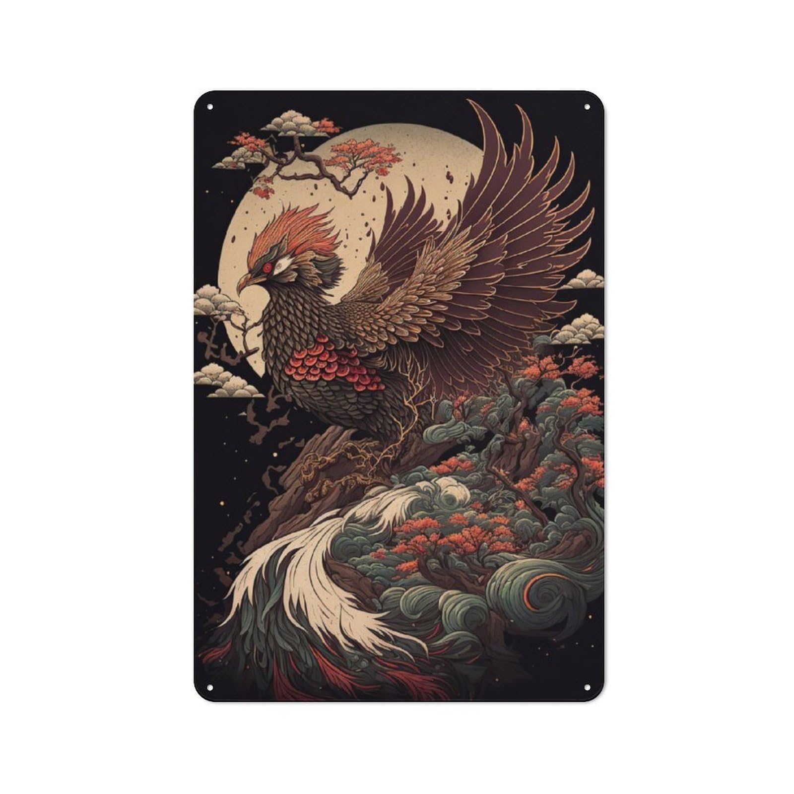 Junmoney Phoenix Metal Plaque 30X20cm With For Garage Wall, Vintage Decor, For Vintage Wall Decor Fans, For Metal Sign Collectors