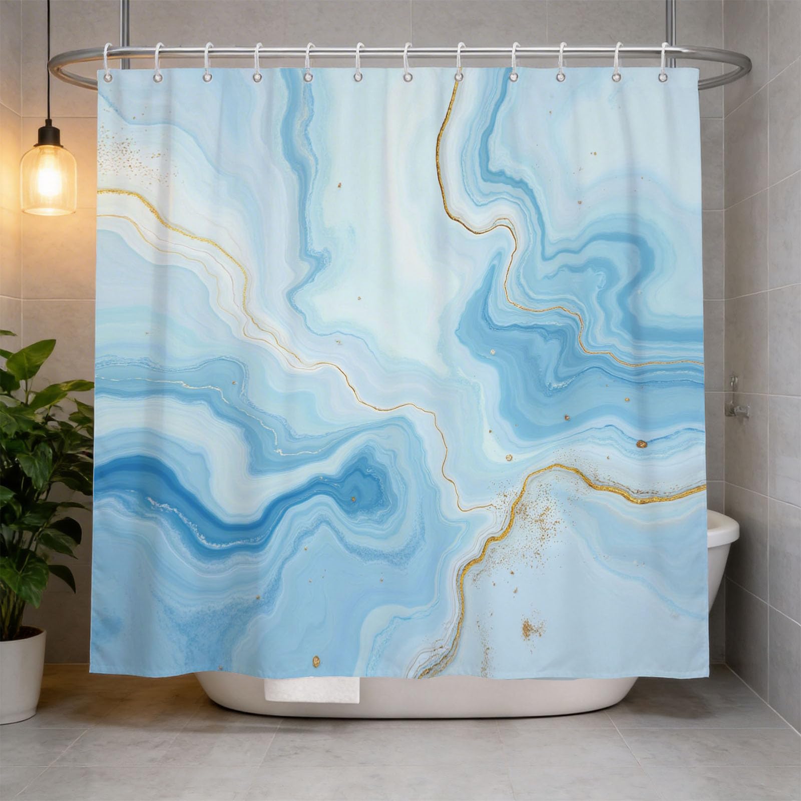 Hongduo 3D Marble Quicksand Shower Curtain for Stalls Bathtubs Abstract Art Bathroom Decor Shower Curtain Set Polyester Fabric Waterproof 200x200cm/79X79 Inch with Hooks