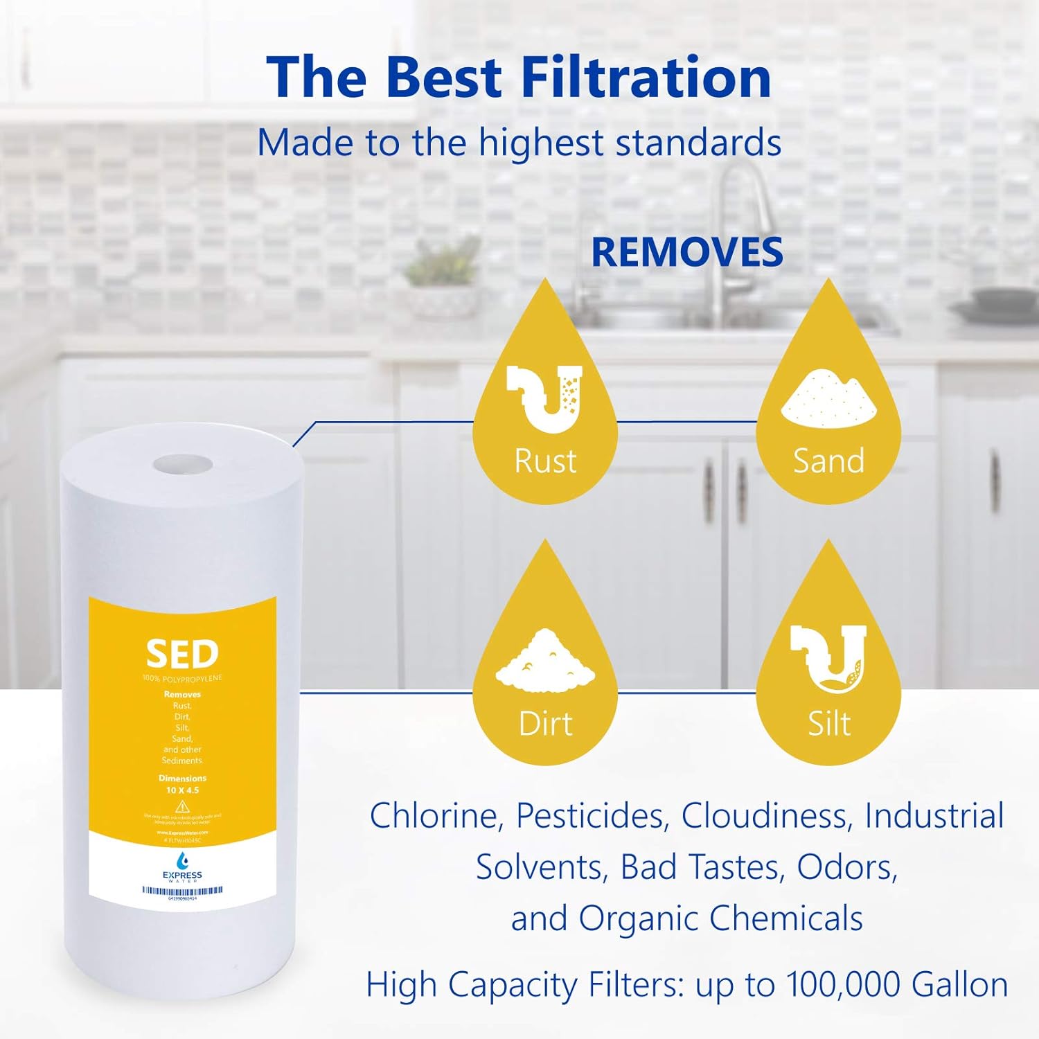 Express Water – Sediment Replacement Filter – Whole House Replacement Water Filter – SED High Capacity Water Filter – 5 Micron Water Filter – 4.5” x 10” inch…