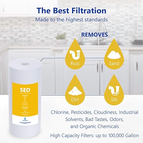 Miniatura 2 de Express Water Paquete de 12 filtros de repuesto para sedimentos, filtro de agua de repuesto para toda la casa, filtro de agua de alta capacidad SED,