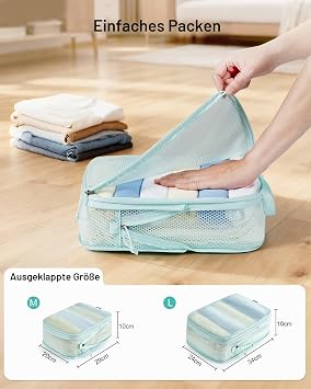 ECOHUB Compression Packing Cubes 4-Piece Set Suitcase Organiser with Compression - Up to 60% Space Saving 3-Layer Reinforced & Tear-Resistant Packing Cubes for Suitcases Made of Recycled PET (Green)