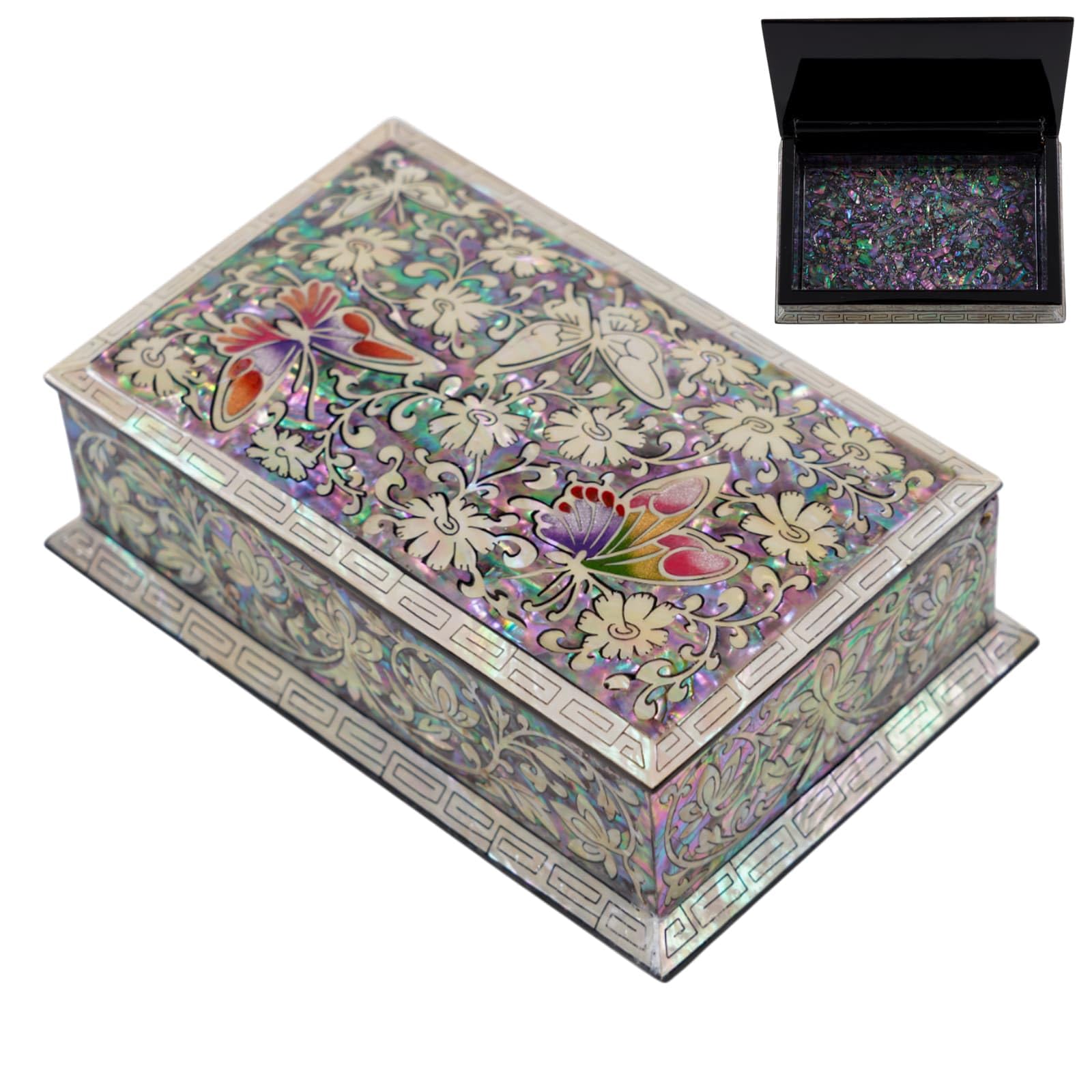 February Mountain Mother of Pearl Trinket Box – Elegant Organiser for Jewellery & Keepsakes – Ideal for Birthday, Mother’s Day & Wedding Gifts (Butterfly)