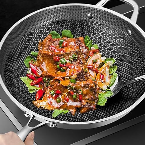 Miniatura 2 de DOITOOL Wok Pan para cocinar, sartén antiadherente para cocinar, wok de fondo plano para estufas eléctricas, de inducción y gas (plateado)
