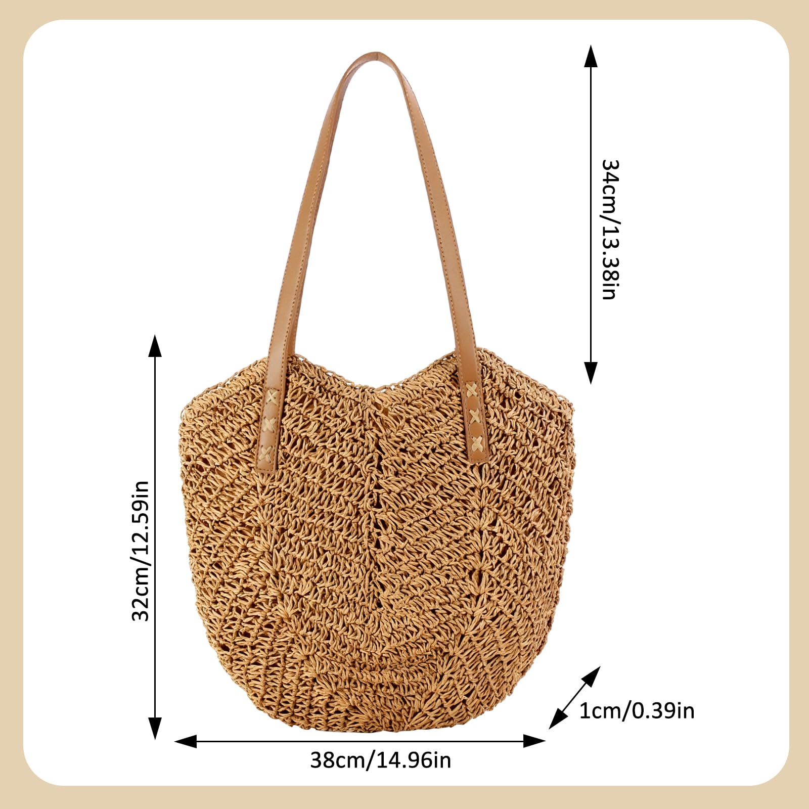 Borsa da Spiaggia Grande, Borsa a Mano in Paglia con Cerniera e Cinturino, Spiaggia in Stile Bohémien Estivo, Borsetta Donna di Vacanza Casual, Adatta per Viaggi in Vacanze