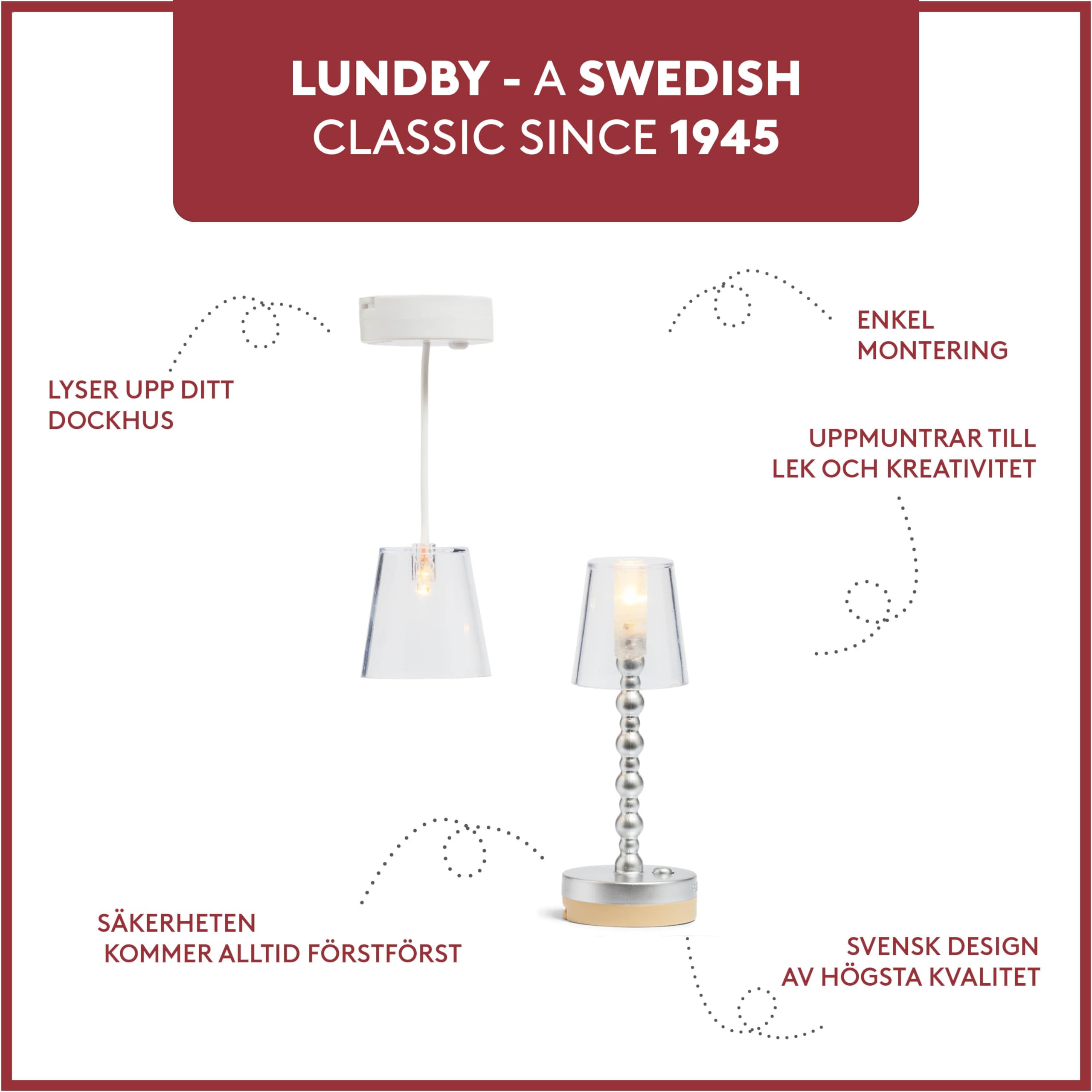 LUNDBY Set di illuminazione per casa delle bambole, 2 pezzi, accessori per la casa delle bambole, lampada a sfera, alimentata a batteria, per casa in miniatura, set di accessori per bambole 1:18