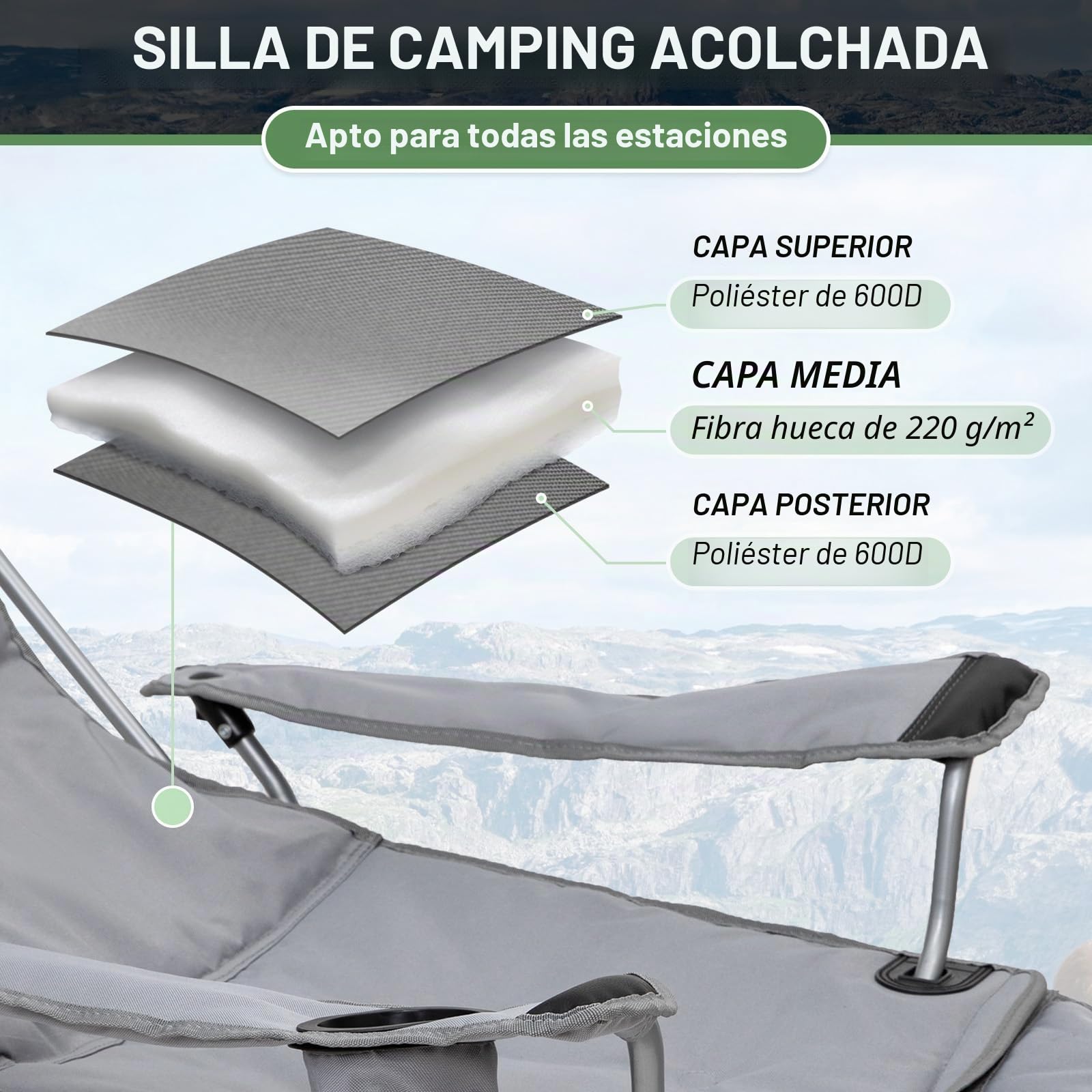 #WEJOY Sillas reclinables plegables ajustables con reposapiés desmontable, soporte para tazas, ligera, portátil, acolchada, reclinable, para playa, jardín, juego de 2 unidades