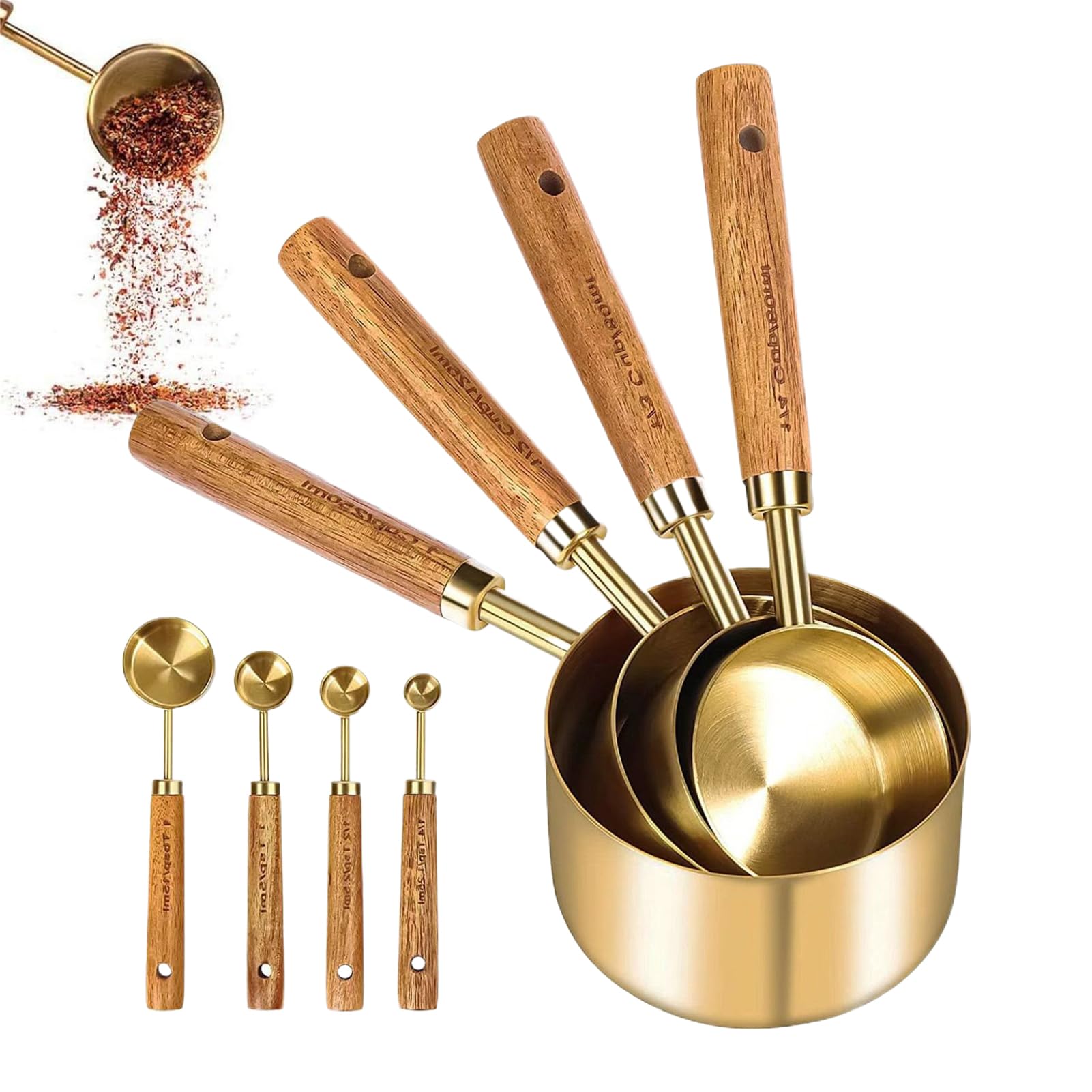 Messbecher Und Löffelset Präzises Stapelbares 8-Teiliges Set In Gold
