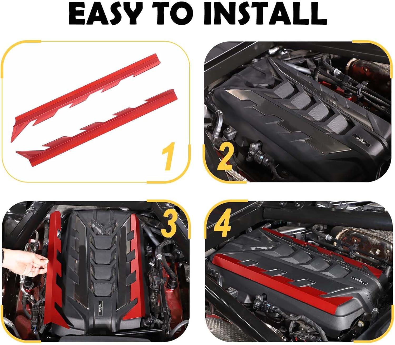 CHEAYAR Engine Bay Panel Cover Compatible with Chevrolet Corvette C8 2020-2023, Engine Shroud Cover Panel Trims, C8 Accessories 2PCS (Engine Bay Trim - Red)
