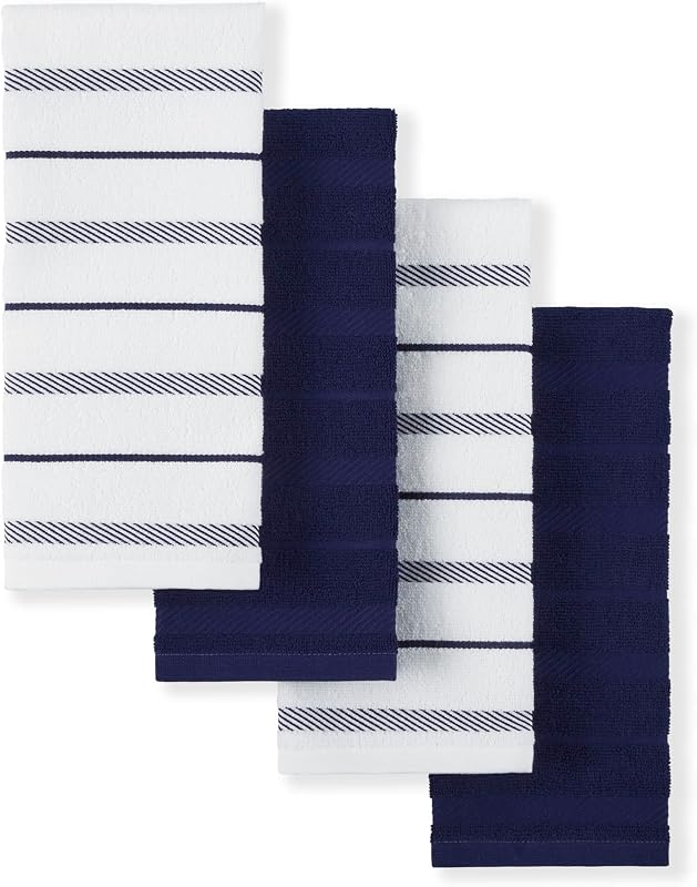 KitchenAid Albany Juego de toallas de cocina, paquete de 4, azul cobalto/blanco, 16.0 x 26.0 in