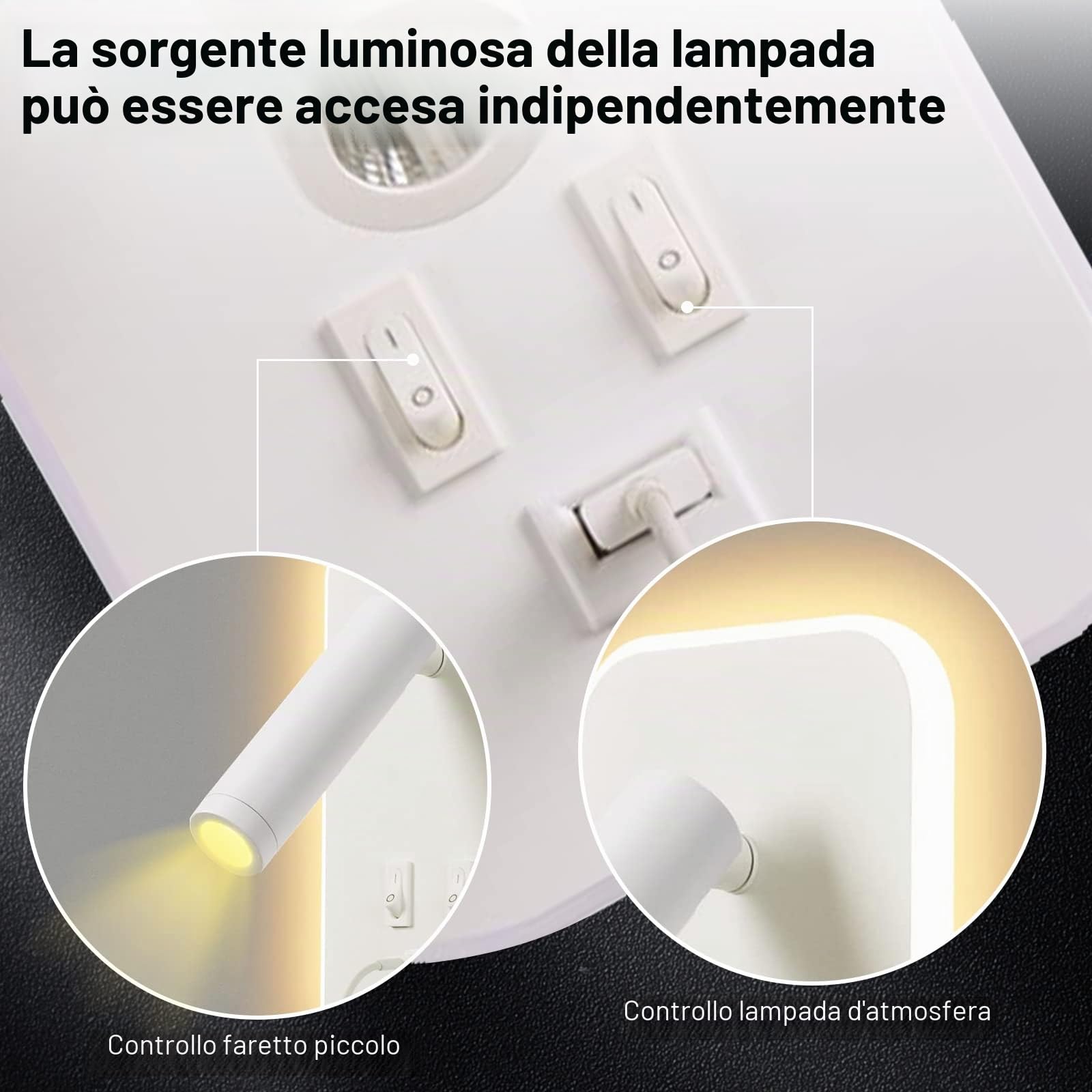 Towwoo Luce da Lettura da Comodino con Interruttore, Lampada da Parete a LED, Applique da Comodino Orientabile Faretto da Camera da Letto Luce Regolabile, Porta di Ricarica USB (3W + 9W 3000K)