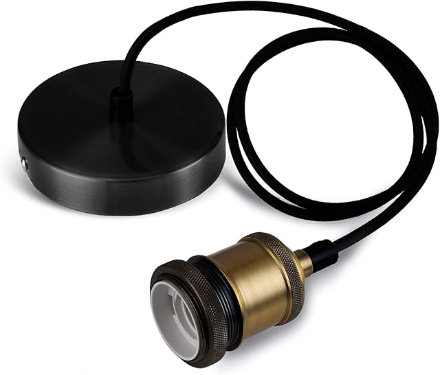 Vintage Pendant Light Fitting, Modern Retro Industrial Style E27 Bronze Lamp Holder Black Ceiling Rose-KIT02BLK