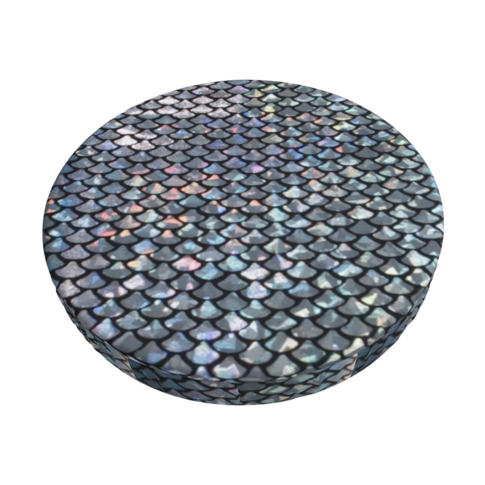 ACVnbm Silver Fish Scale Print Round Bar Chair Cushion Cover, Elastic Chair Protector For Kitchen Bar Dining