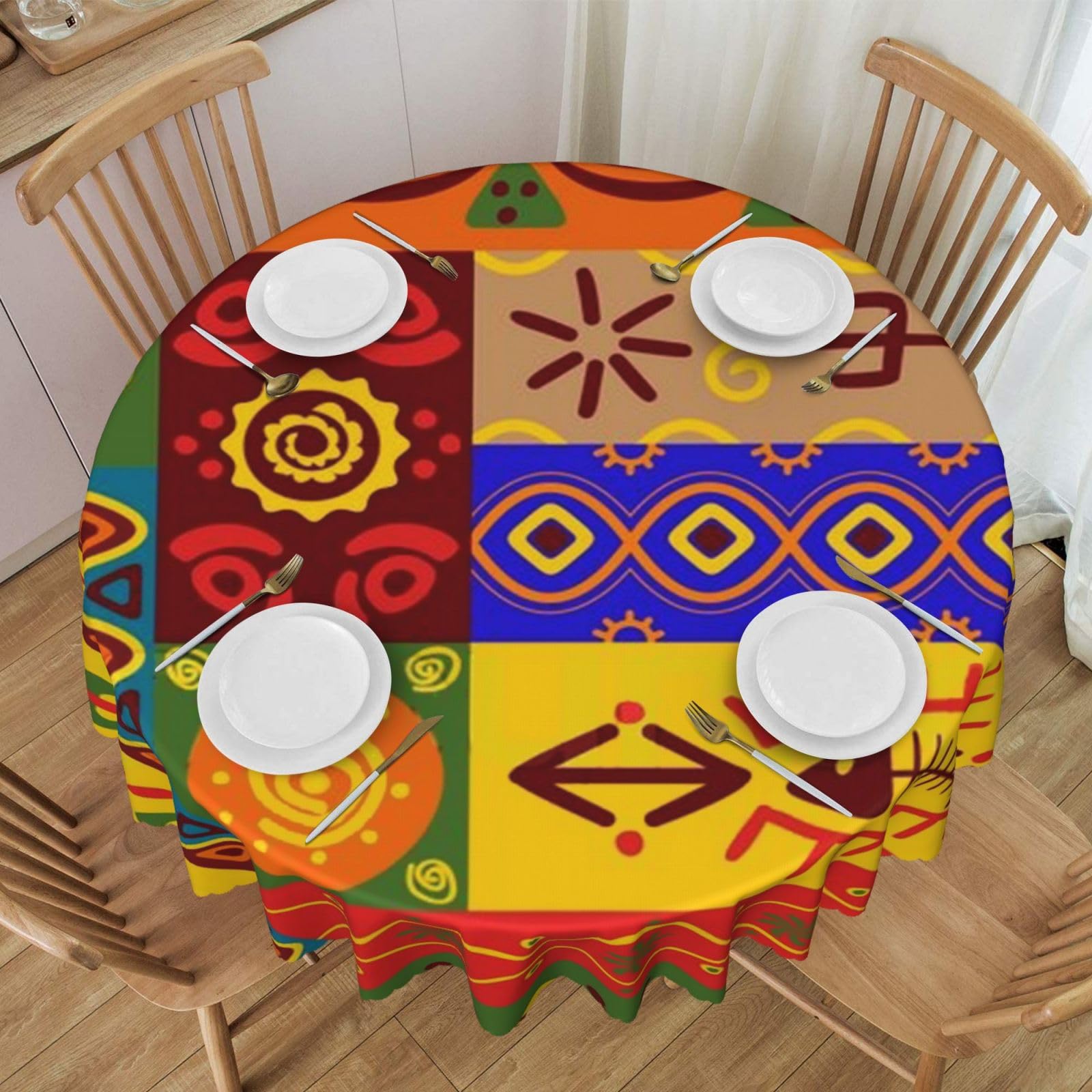 DCEHGEW 60 In Round Tablecloth with Lace, African National Patterns Printed Oilproof & Washable Fabric Picnic Table Cloth Table Covers
