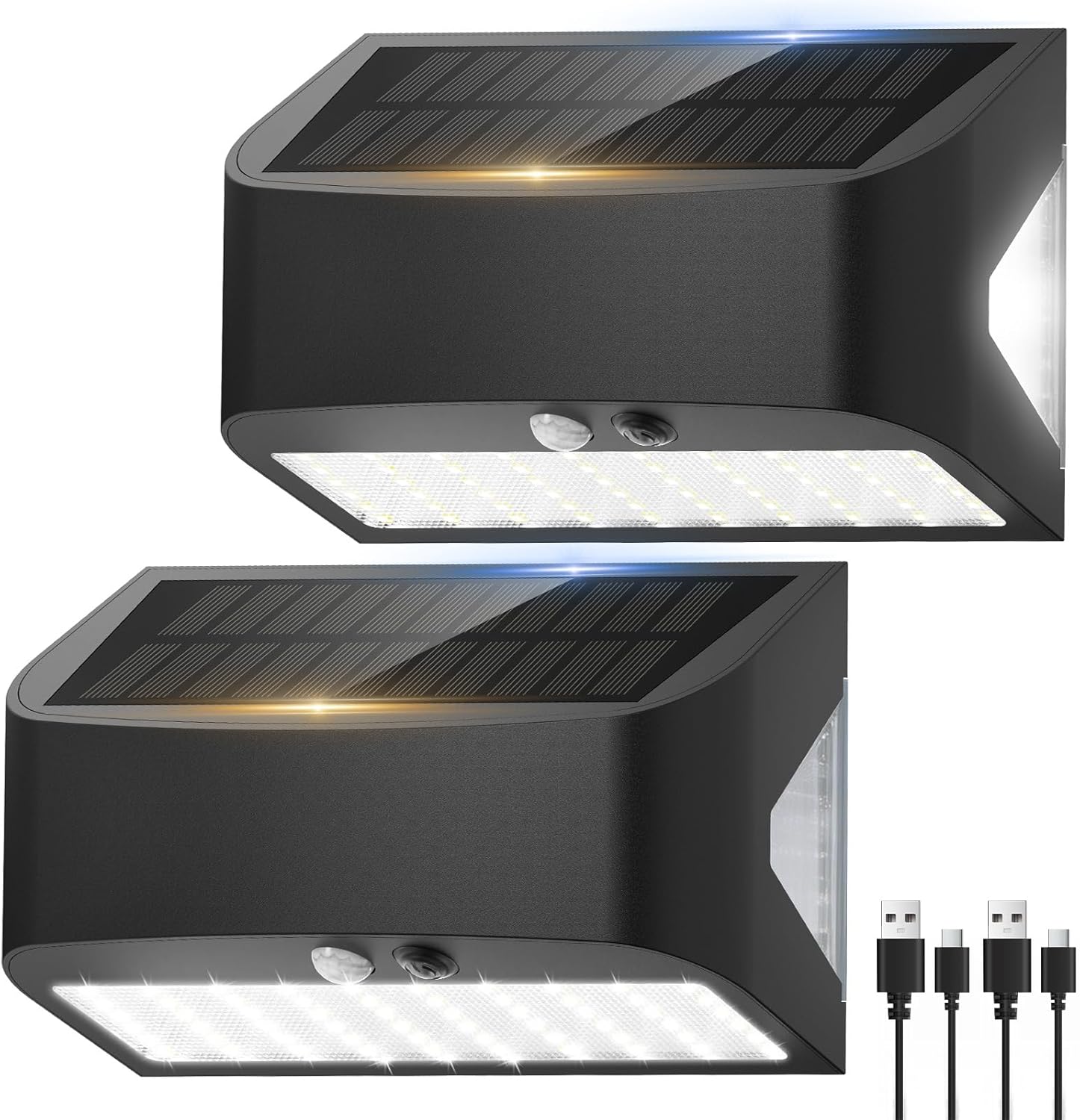 Solar Motion Lights Outdoor, 1200LM 6500K Solar Security Wall Lights with Backlight and USB Charging Port, IP65 Waterproof Solar Flood Light for Fence Driveway Patio Garage Porch Sconce (2 Packs)