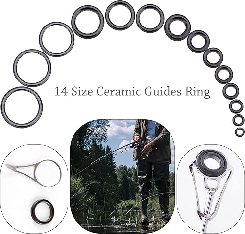 Miniatura 5 de SUPERFINDINGS Juego de 60 anillos de guía de cerámica para caña de pescar, kit de guía de caña de pescar, kit de reemplazo de ojos de caña de pescar