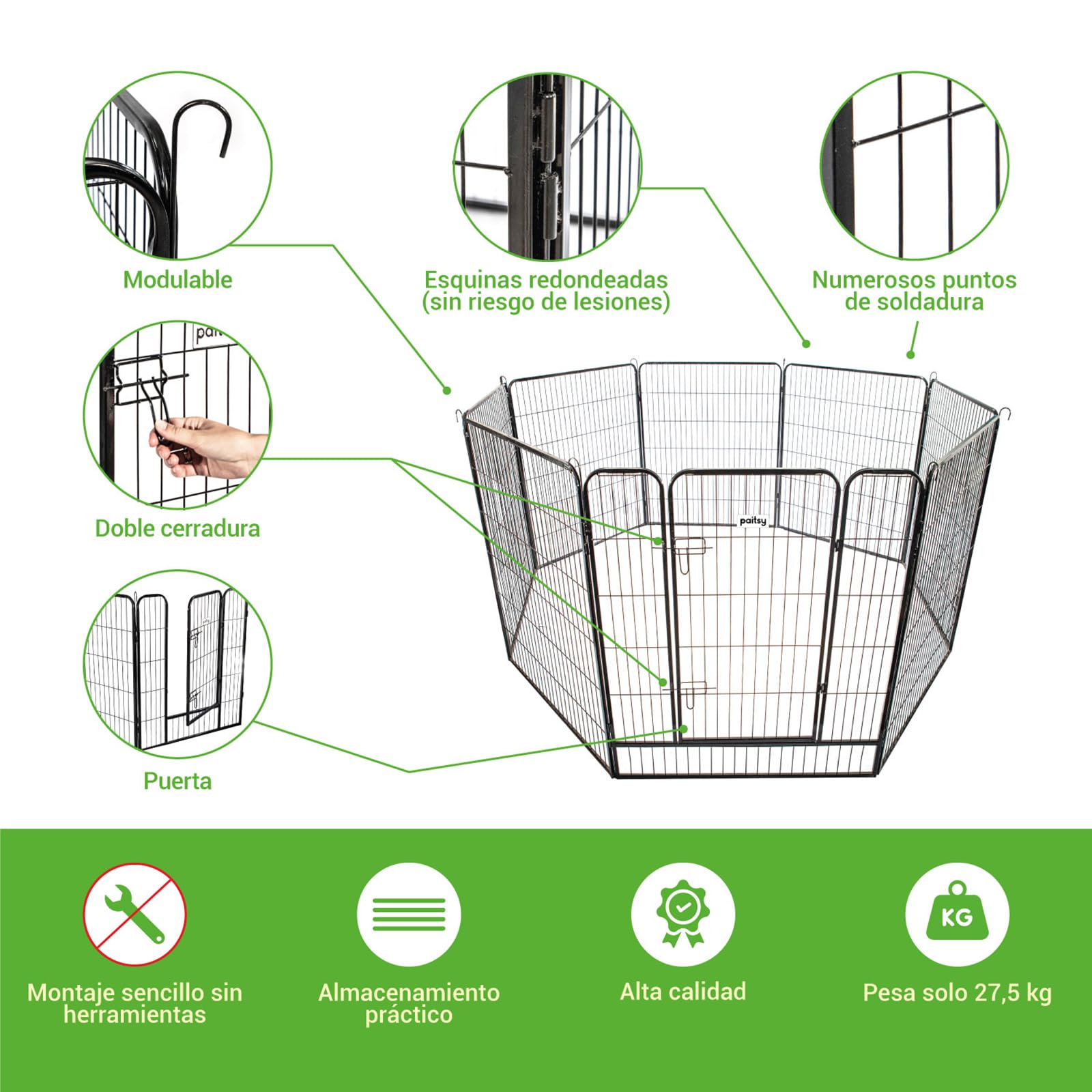 Parque para Perro, Cachorro y Conejo GARDEO100x120x8, 8 Paneles 100x120 cm, 4 m², Modular, Interior y Exterior, Plegable, garantía 5 años