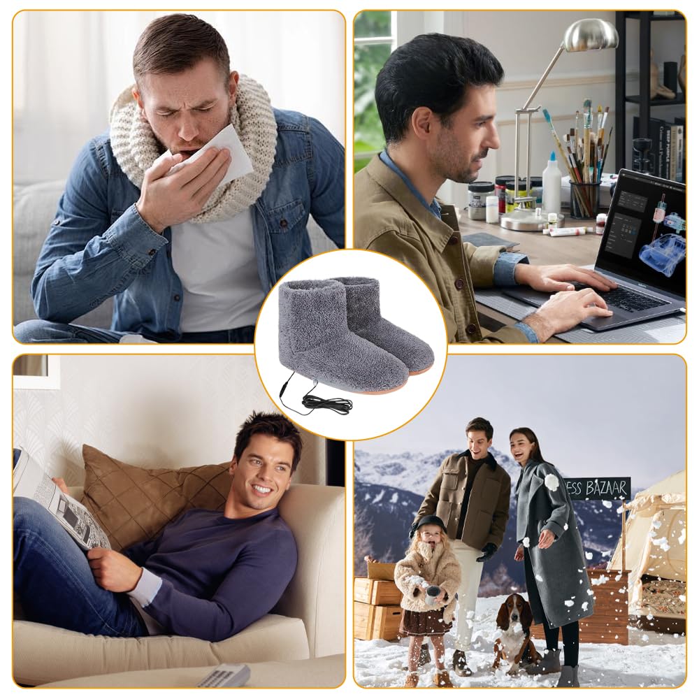 Scaldapiedi Elettrico Piedi, USB Pantofole Riscaldanti Elettriche, Scaldapiedi Peluche, Lavabile Scalda Piedi Casa Elettrico per Uomo e Donna, Interni ed Esterni