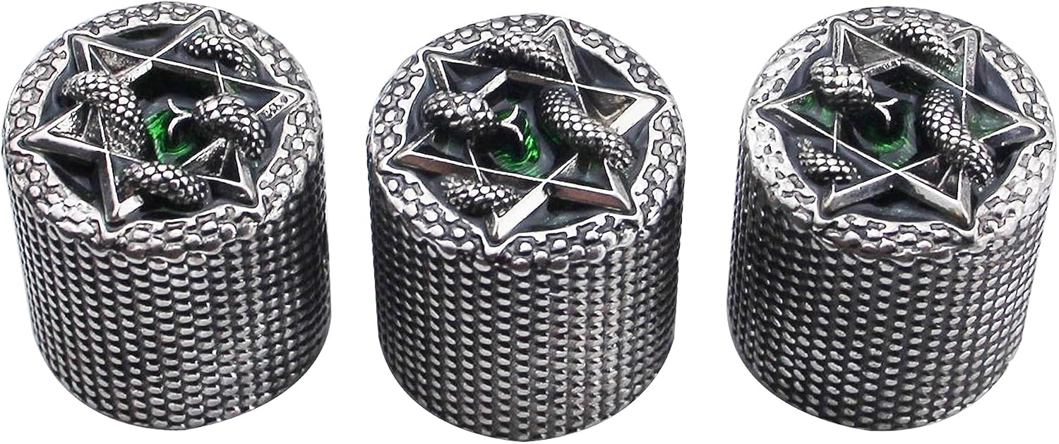 Guyker Guitar Bass Potentiometer Control Knobs with 6mm Dia. Shaft Pots - 3PCS Zinc alloy Speed Tone Volume Knob Replacement Part, (Ancient Silver Green Snake Top, black body)