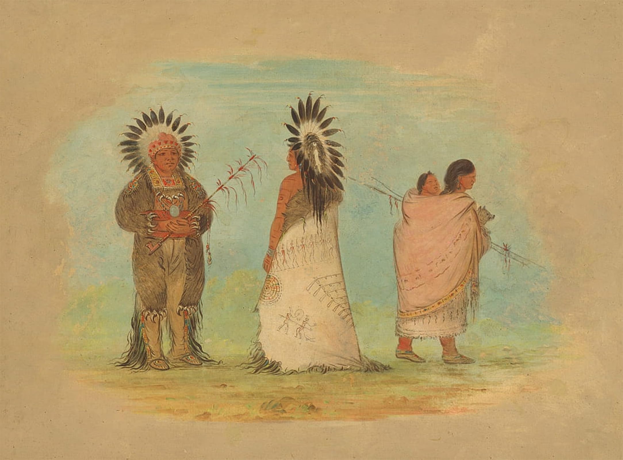 ARTXLXXBN Famous Prints Artwork Pictures Poster Painting Art Two Ottoe Chiefs and a Woman by George Catlin Artwork Landscape Pictures for Home Decor 60x90cm