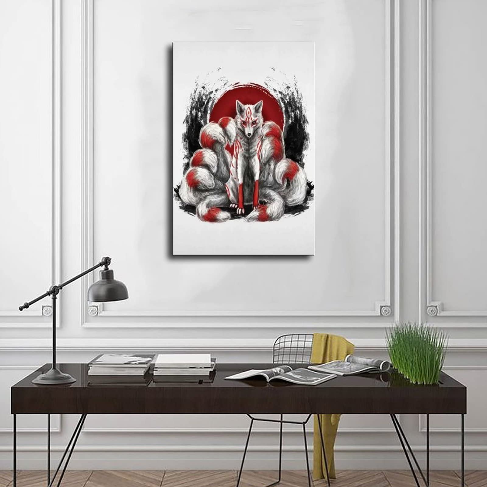 JIYUN Poster d'art animalier mignon renard aquarelle peinture décorative sur toile affiche murale et image d'art moderne pour chambre à coucher 50 x 75 cm