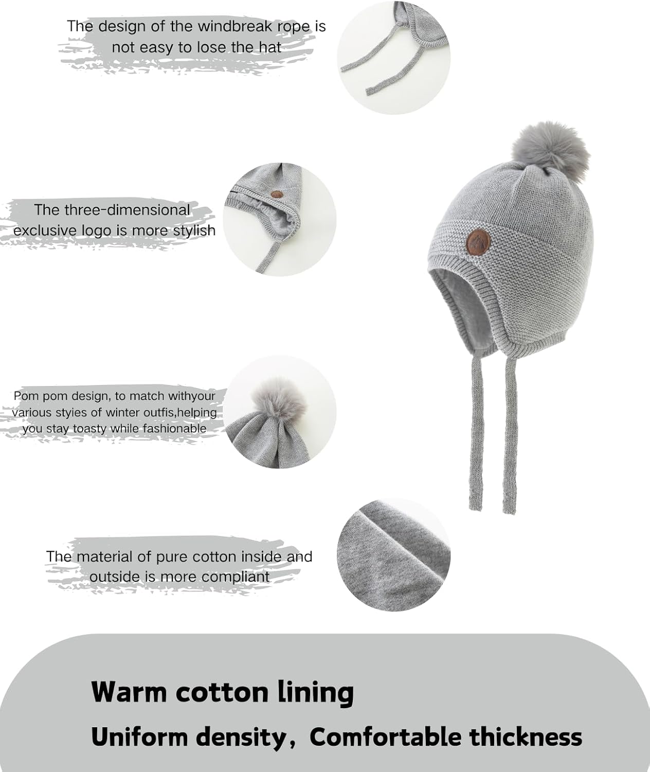 Moon Kitty Baby Girls Winter Hats Rabbit Ears Earmuffs Cap … - Image 3