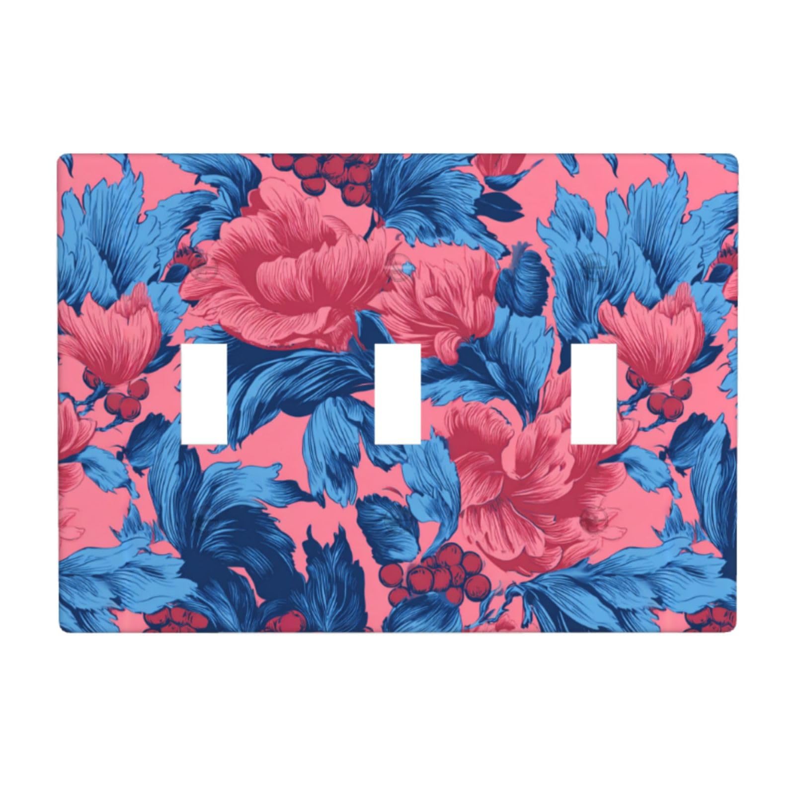 Pink and Blue Toile Pattern Light Switch Covers 3 Gang Triple Toggle Wall Plate Switchplate Electrical Faceplate for Bathroom Kitchen Bedroom Decor