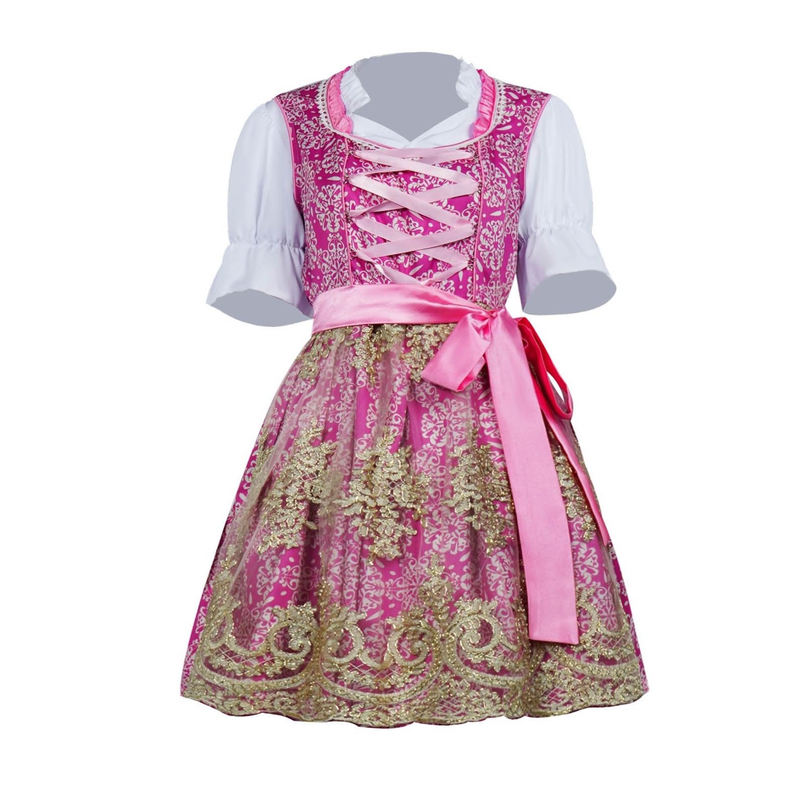 Generico Abito Oktoberfest Donna Velluto Rosa Bavarese