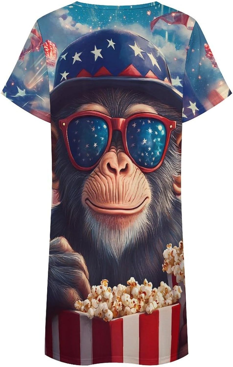 4th of July Monkey Nightgowns for Women Short Sleeve Sleep Dress Casual Sleepshirt Night Gowns Pajamas