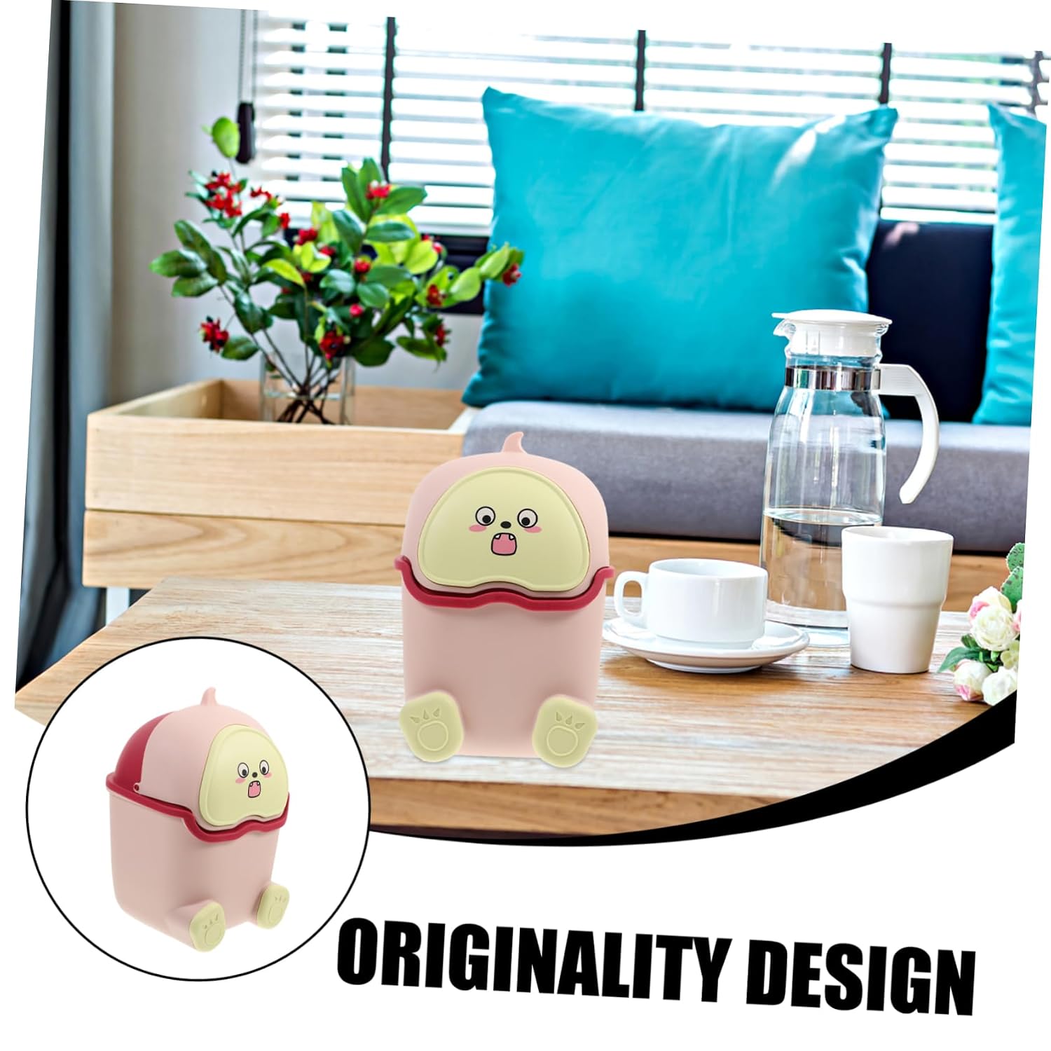 Mini Trash Can with Lid Cute Desktop Garbage Container for Home Office and Bedroom Material Easy to Clean for Makeup Sponges Tissues and Waste