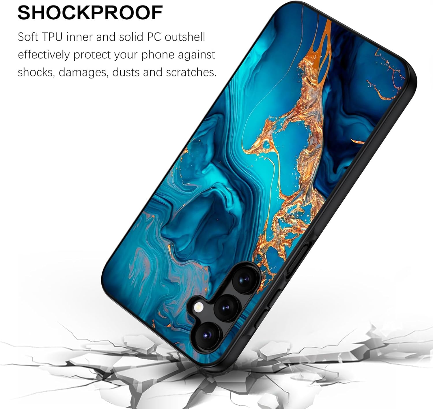 BENTOBEN for Samsung Galaxy A15 5G Case, Slim Fit Glow in The Dark Hybrid Hard PC Soft TPU Bumper Drop Protective Girls Women Men Phone Cover for Samsung Galaxy A15 5G, Blue Marble/Gold Z671-Blue Marble/Gold image 3 of 9 B0CXPLKWQJ