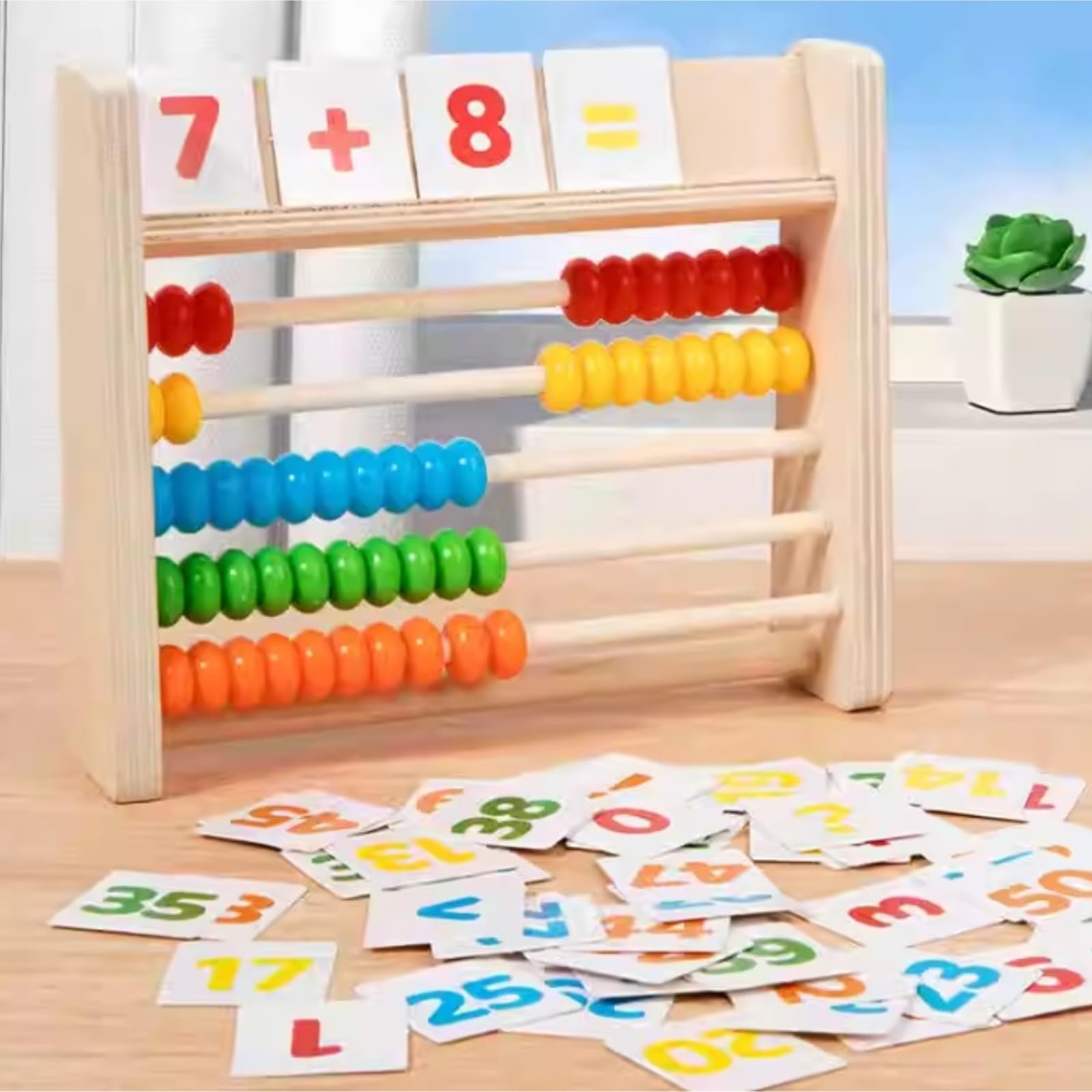 Fidget-Spielzeug für Kinder, Hölzerner Abakus mit Mathekarten for Vorschulkinder, die pädagogisches Rechnen lernen