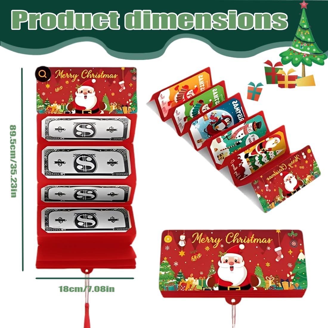 Tarjetero o monedero navideño con 10 compartimentos, ideal para guardar dinero o tarjetas de regalo, perfecto como regalo de Navidad. Incluye sobres para tarjetas de regalo y efectivo.