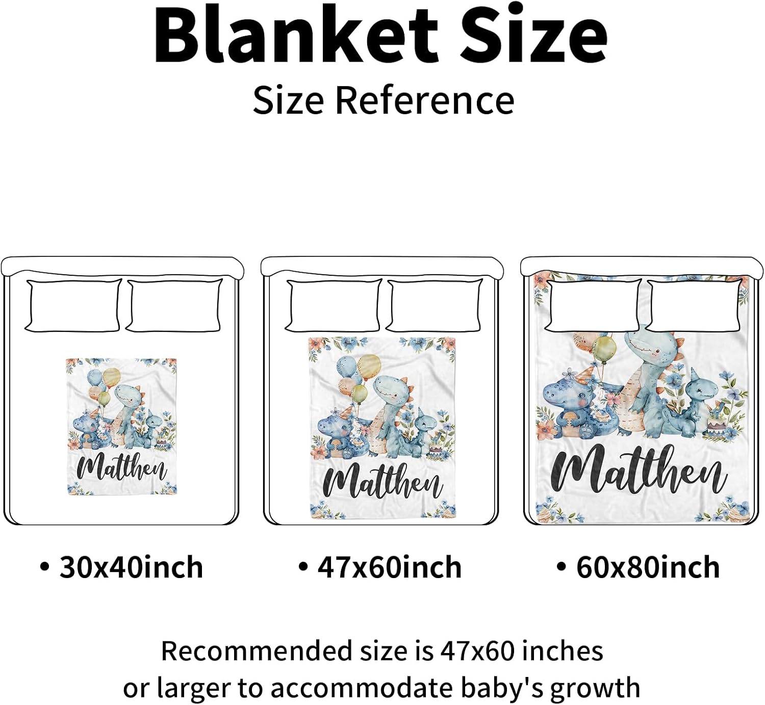 Personalized Baby Blankets with Name – Custom Blue Dinosaur Baby Blanket for Boys & Girls, Infant Blankets with Soft Dotted Back, Nursery Bedding, Newborn Shower Gift
