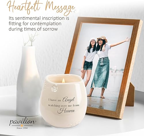 Miniatura 2 de Pavilion - Vela de cerámica llena de soja de 8 onzas con texto en inglés "I Have an Angel Watching Over Me from Heaven"
