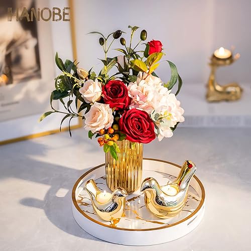 Miniatura 10 de Hanobe Bandeja redonda decorativa para café Bandeja circular de mármol negro con asas, bandejas de mesa para sala de estar, bebida, fiesta, hogar,