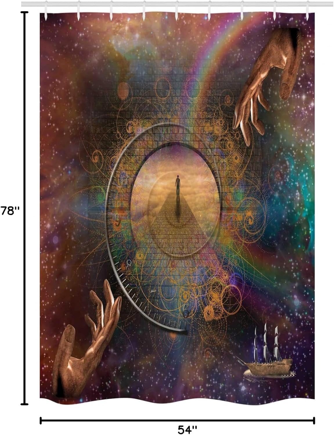 Ambesonne Magic Stall Shower Curtain, Double Exposure Outer Space Mixed with Earth Symbolic Eternity Details Print, Fabric Bathroom Decor Set with Hooks, 54" W x 78" L, Purple Tan