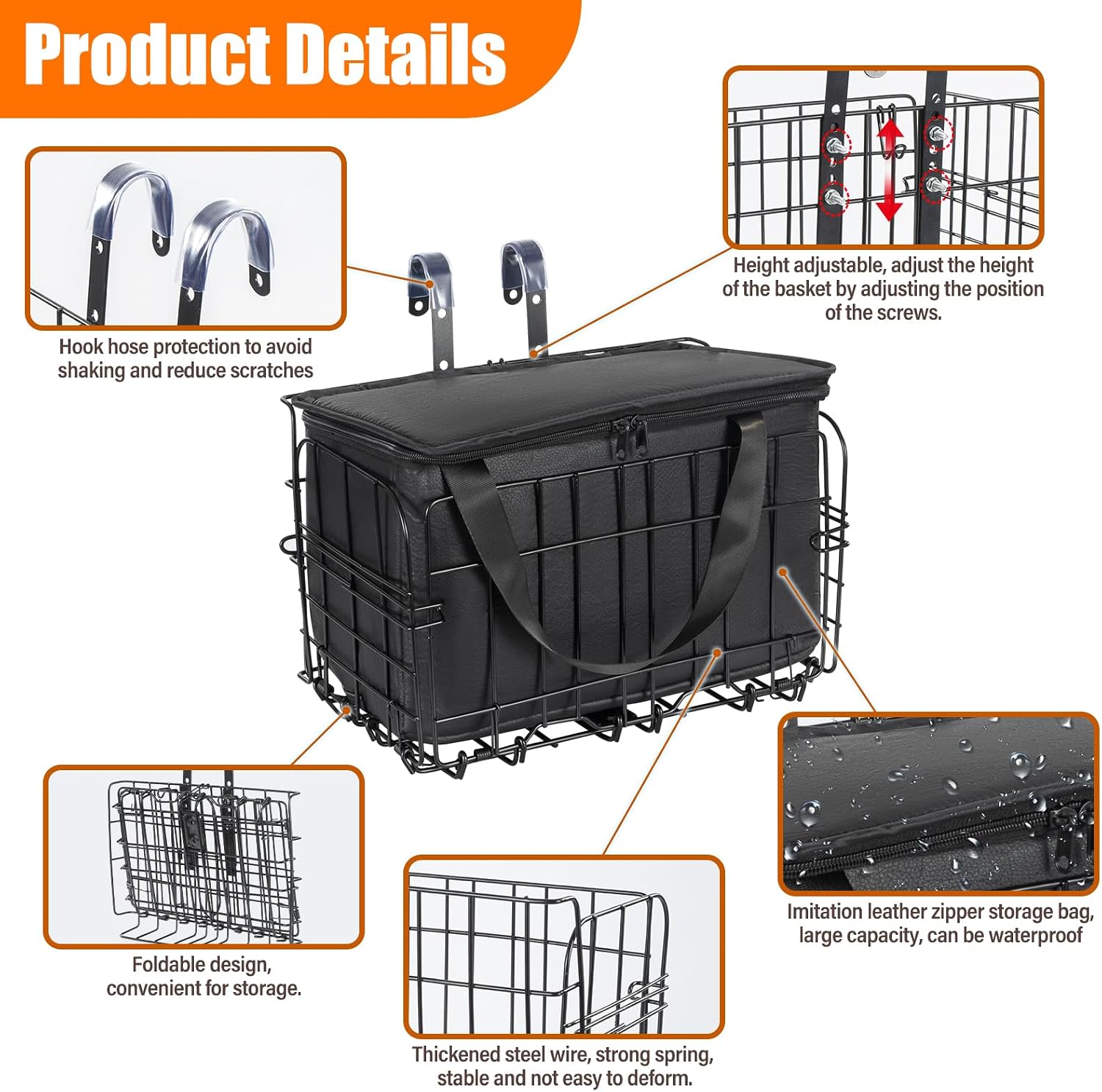 HOMEE Folding Rear Bike Basket Wire Mesh Fold-Up Detchable Front Bag Rear Hanging Bike Basket Bicycle Bag Cargo Rack for Mountain Bike Accessories Bike Frame Basket 1 Pack