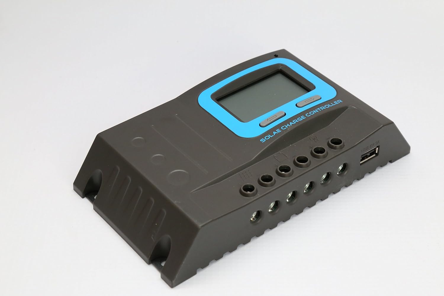 Side view of the LDSOLAR SD Series Solar Charge Controller showing wiring terminals