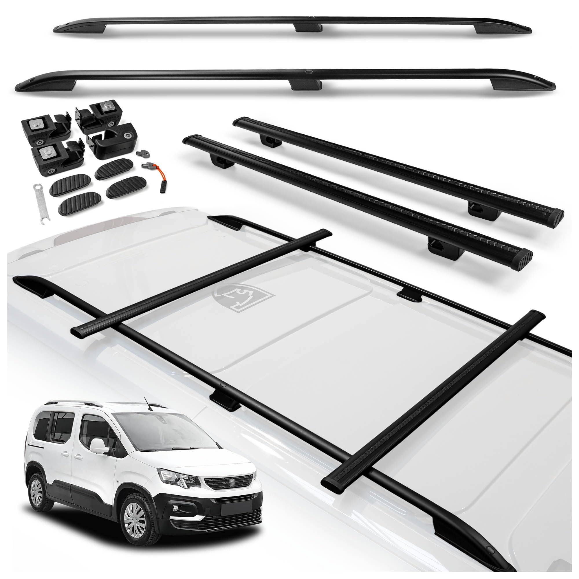CHROMEMASTER | Barre Longitudinali Tetto e Barre Portatutto Compatibili con Peugeot Rifter L1 | M CORTO 2018+ | Kit Dedicato per il Trasporto di Carico, Attrezzature, Box e Piattaforma da Tetto