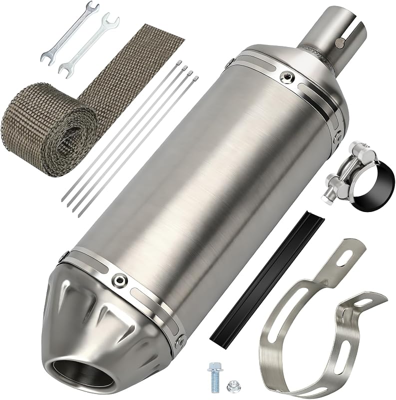 Silenciador de motocicleta de acero inoxidable de 1,1 pulgadas compatible con 125cc 110cc Pit Dirt Bike SSR Taotao Coolster Apollo, silenciador de escape universal de 28 mm para ATV 4 ruedas Mini Bike Go Kart Parts