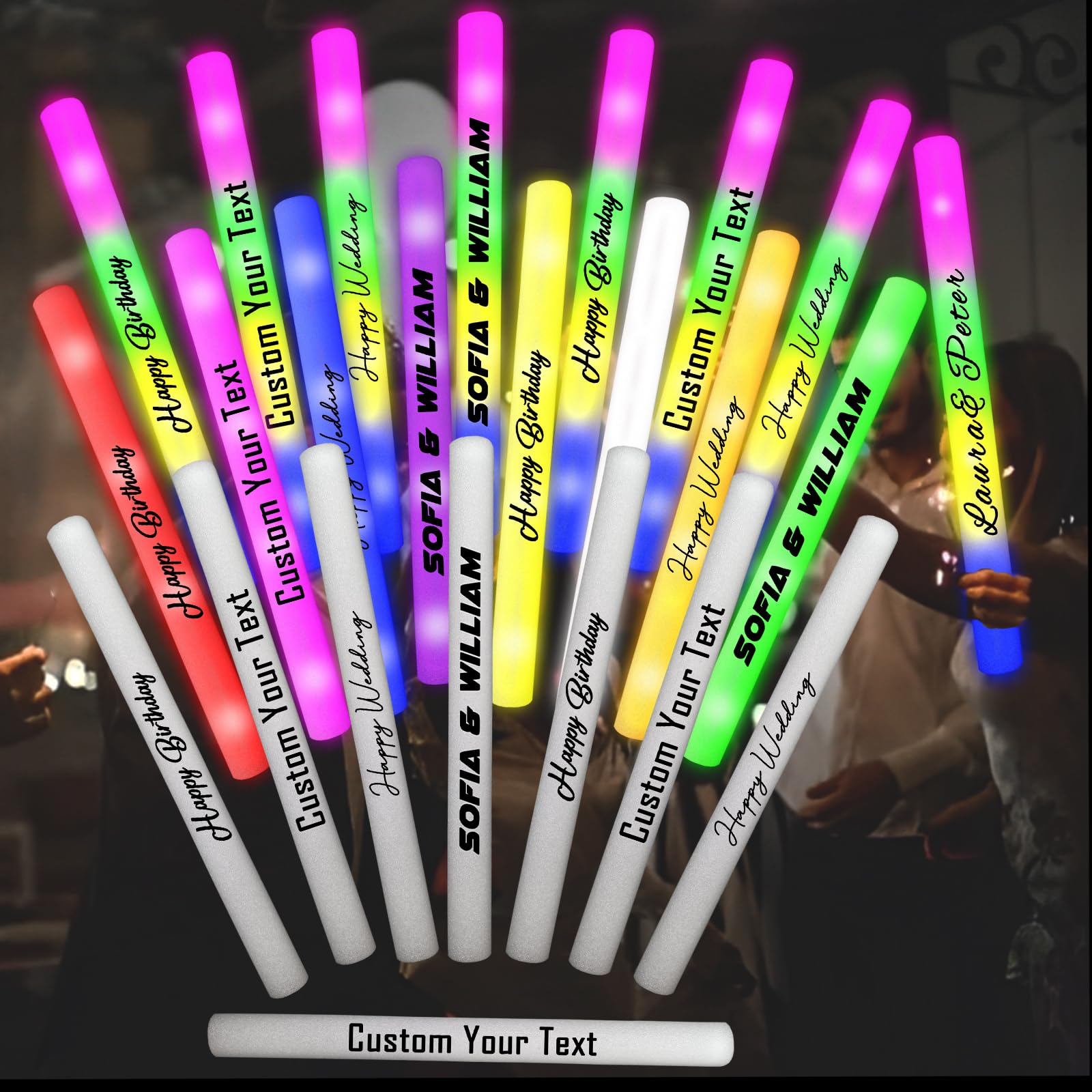 Pack of 10-100 Custom Party Foam Glow Sticks Bulk 16
